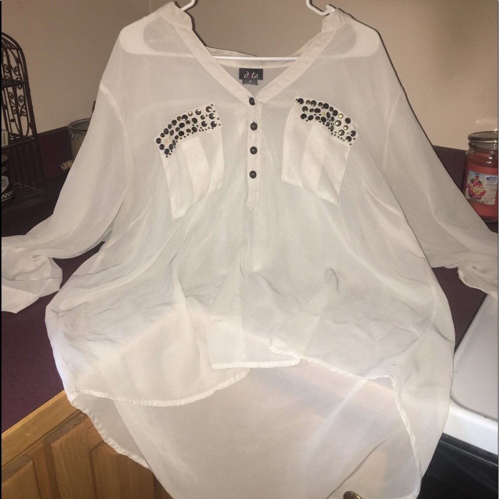 White see-through long sleeve sheer shirt
